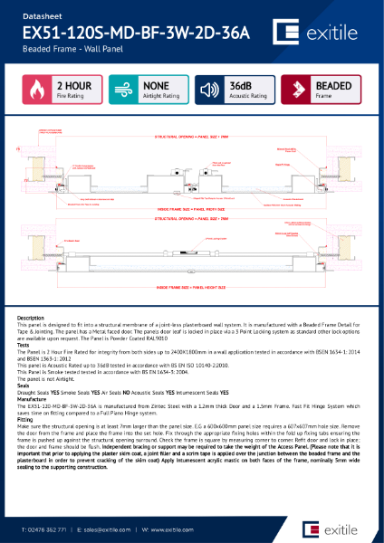 Datasheet - Riser Double Door (Range 51) - Beaded Frame - 2 Hour Fire Rated - Smoke Tested - 36dB Acoustic