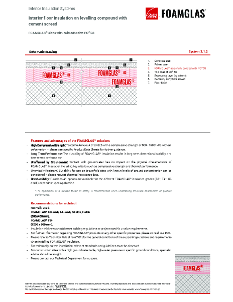 TDS_3.1.2_Floor Internal - Concrete with FOAMGLAS Insulation with Isocrete Screed on Top(Cold Adhesive)