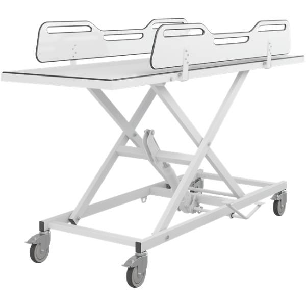 MCT 5 change trolley, manually height adjustable. Manually height adjustable with foot pedal (hydraulic) - Shower And Changing Table