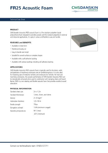 CMS Danskin Acoustics FR25 Fire Retardant Foam TDS