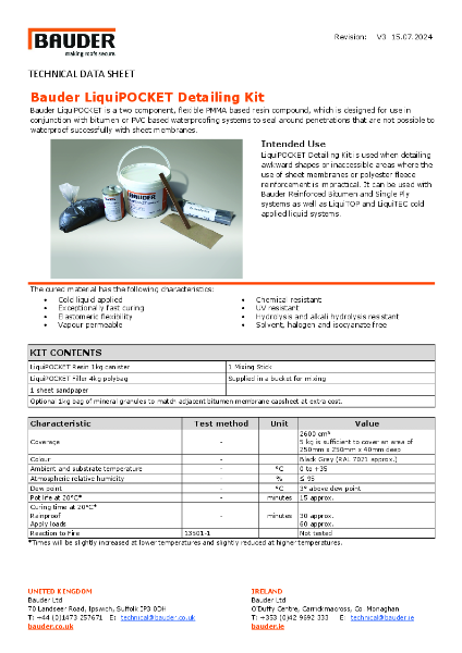 Bauder LiquiPOCKET Detailing Kit - Technical Data Sheet