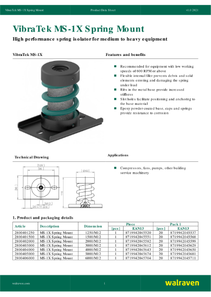 Walraven VibraTek® MS-1X Spring Mount Data Sheet