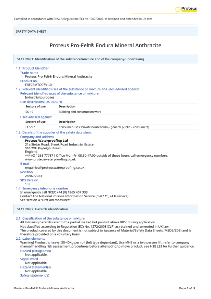 Material Safety Data Sheet - Proteus Pro-Felt® Endura Capsheet