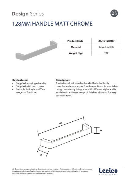 Zara Handle 128 mm - Matt Chrome