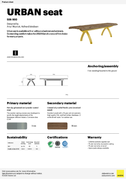 Urban narrow bench, free-standing - 506-900