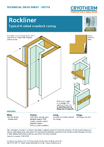 Rockliner Typical Four-sided Snaplock Casing - Technical Data Sheet