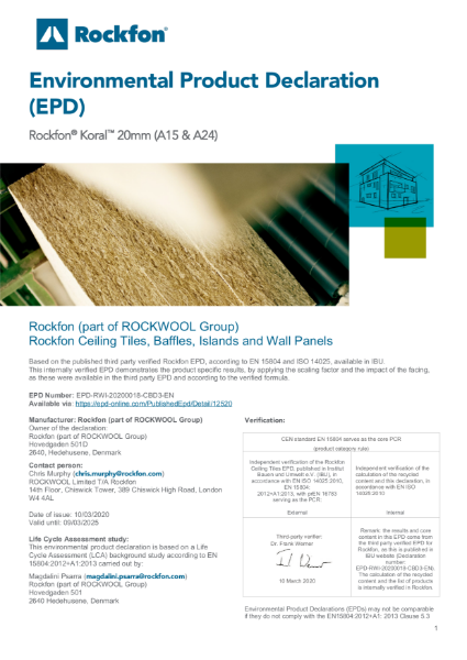 EPD Rockfon Koral 20mm A-edge