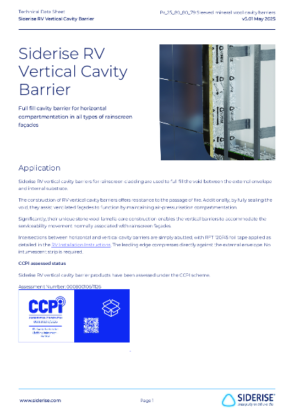 Siderise RV | Cavity Barriers for Cladding / Rainscreen – Vertical v5.01 – Technical Data