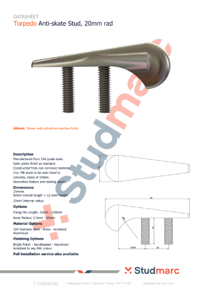 Anti-Skate Torpedo Stud, 20mm rad - Datasheet