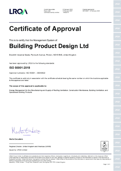 Building Product Design (Pinxton & Merthyr) ISO 50001
