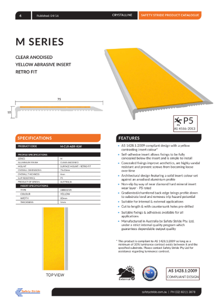 M Series Clear Anodised with Yellow Abrasive Insert [PRODUCT DATA SHEET]