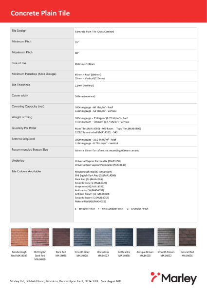 Concrete Plain Tile data Sheet