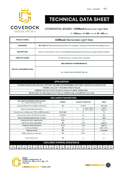 TDS - CVRock Rainscreen Light Slab