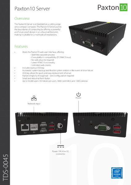 Paxton10 Server - data sheet