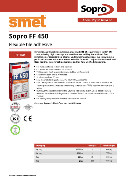 TDS Sopro FF 450 - Cementitious Flexible Tile Adhesive