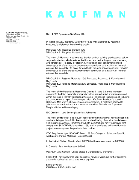 SurePoxy 110 LEED Certification