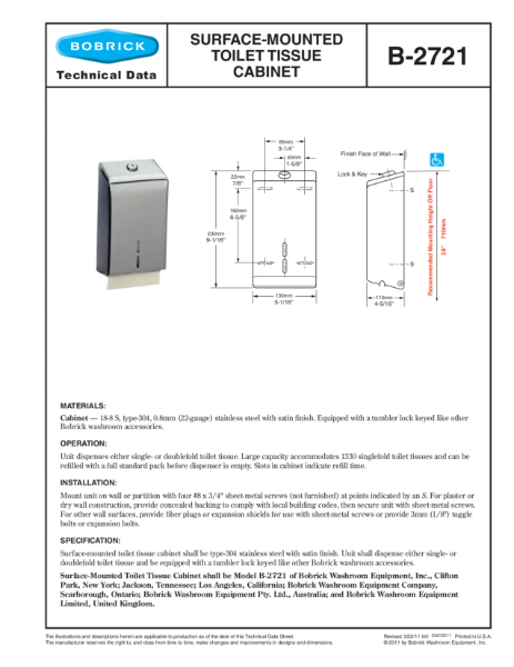 Surface-Mounted Toilet Tissue Cabinet - B-2721