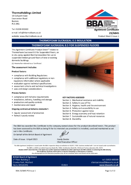 BBA Certificate - Sucraseal - Floor