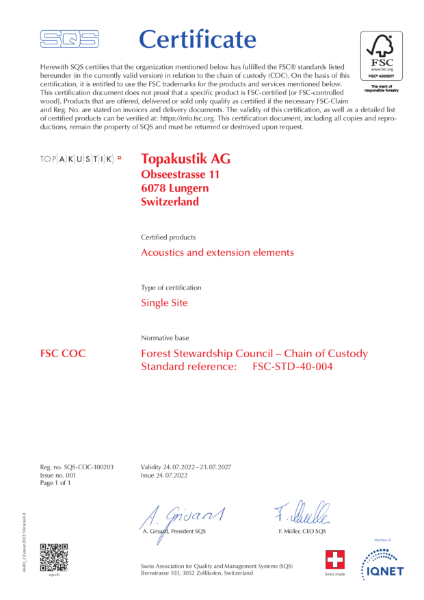 Topakustik FSC Certificate