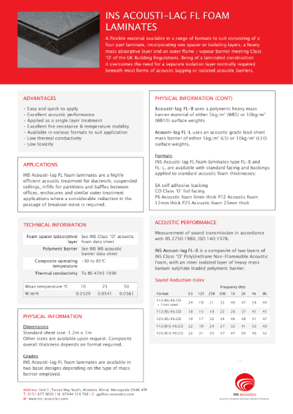 INS ACOUSTI-LAG FL FOAM
LAMINATES