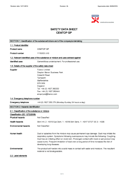 Cemtop GP Safety Datasheet