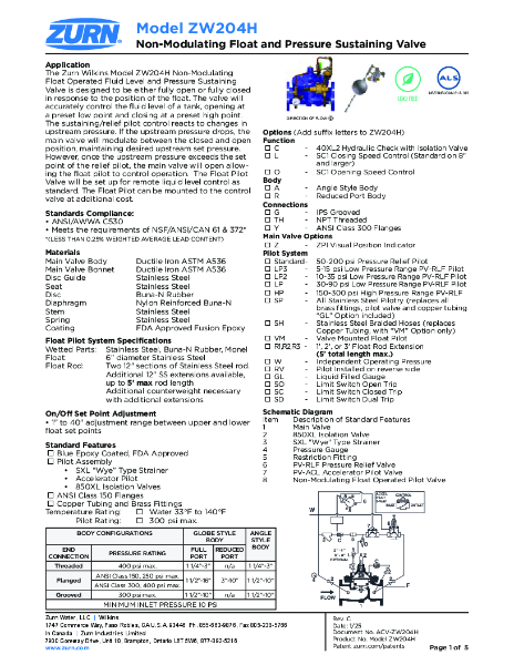 Specification Sheet - ZW204H