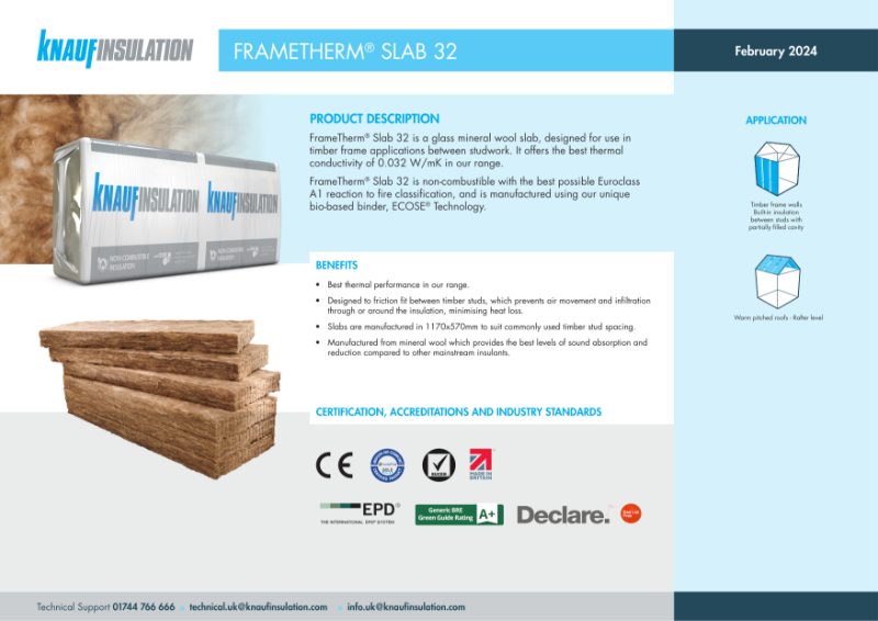 Knauf Insulation FrameTherm® Slab 32 - Product Datasheet