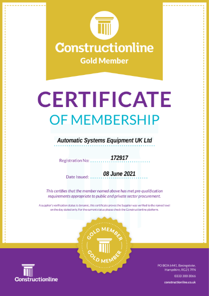 Automatic Systems Gold ConstructionLine Certificate