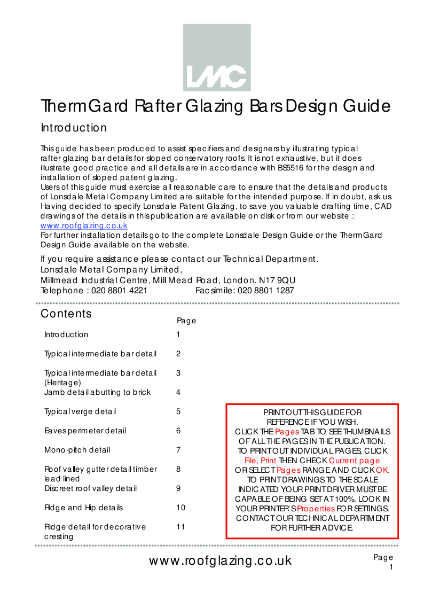 LMC ThermGard  Rafter Glazing Bars Design Guide - Technical Drawings