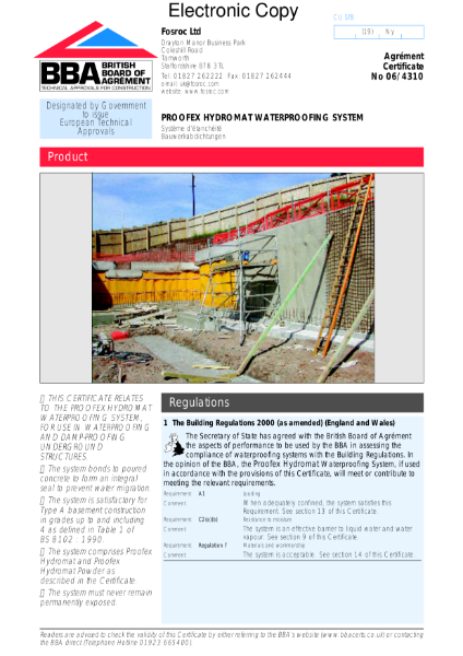 06/4310 Proofex Hydromat waterproofing system