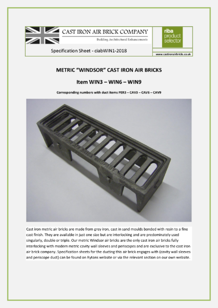 Cast Iron Air Bricks (Metric) | Cast Iron Air Brick Company | NBS Source