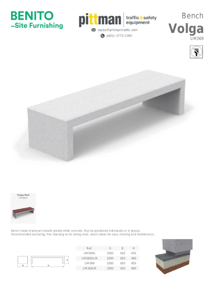 Benito Volga Concrete Bench Data Sheet