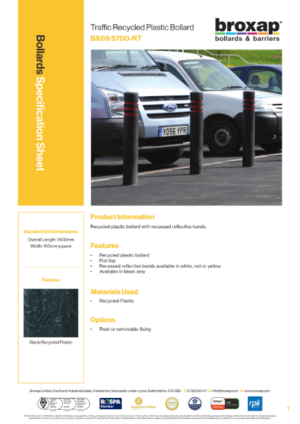 Traffic Recycled Plastic Bollard Specification Sheet