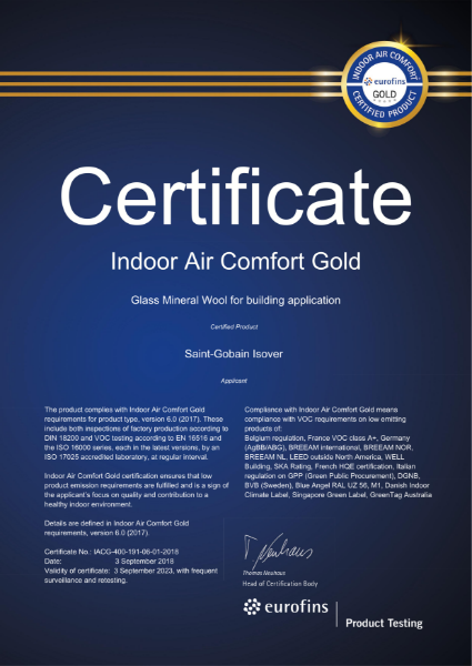 Eurofins : Indoor Air Comfort Gold - IACG-400-191-06-01-2018