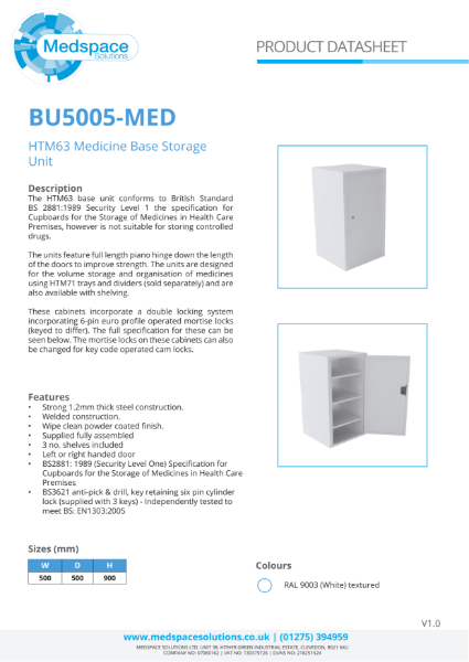 BU5005-MED - HTM63 Medicine Base Storage
Unit