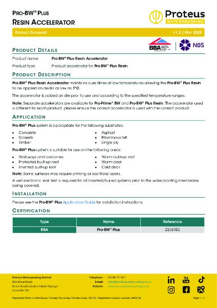 Product Data Sheet - Pro-BW® Plus Resin Accelerator