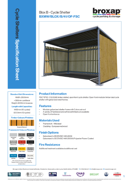 Blox B Shelter Specification Sheet | Broxap Ltd | NBS Source