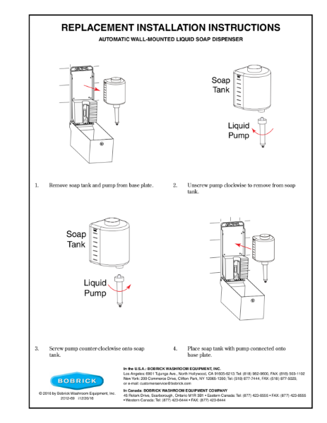 Replacement Installation Instructions - Automatic Wall-Mounted Liquid Soap Dispenser