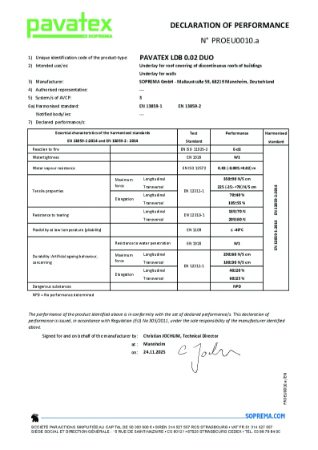 PAVATEX LDB 0.02 DUO - Declaration of Performance