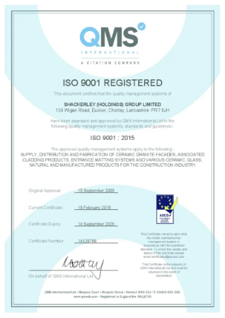 ISO 9001 QA standard certificate