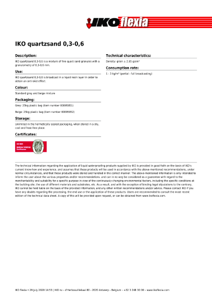 Technical Data Sheet (TDS) - IKO Quartz Sand 3 to 6 (mm)