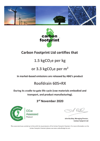 ABG Roofdrain 60mm Drainage Geocomposite - Embodied Carbon Certificate