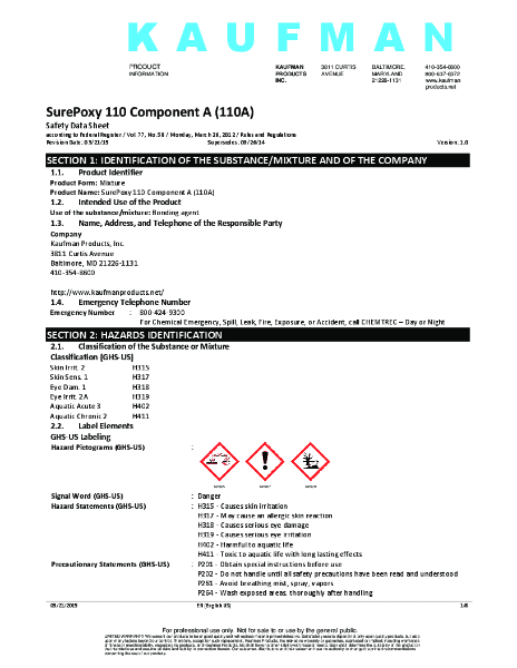SurePoxy 110 Safety Data Sheet - Component A