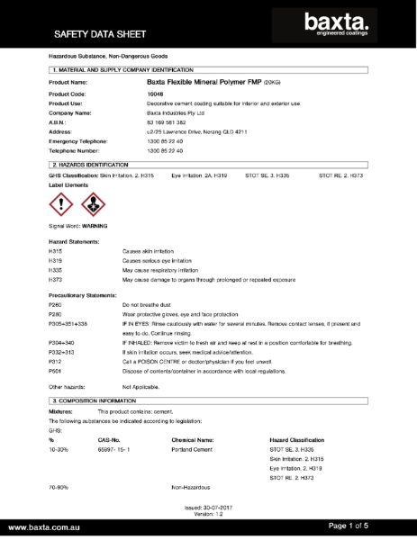 Baxta flexible mineral polymer