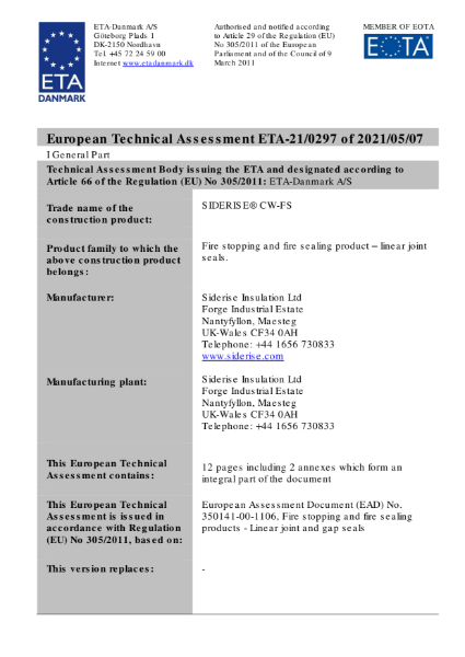 European Technical Assessment ETA-21/0297 of 2021/05/07