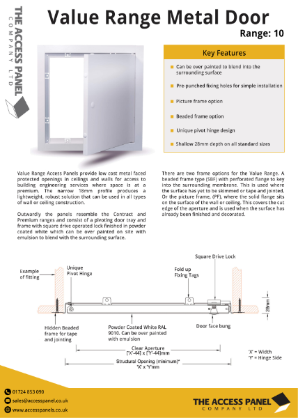 Value Range Access Panel Data Sheet