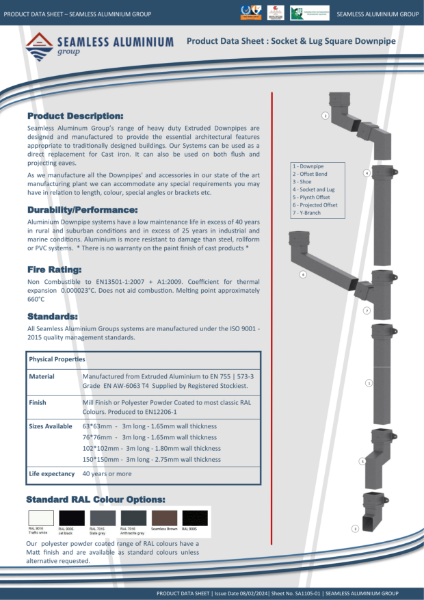 Data sheet Square socket and lug pipe