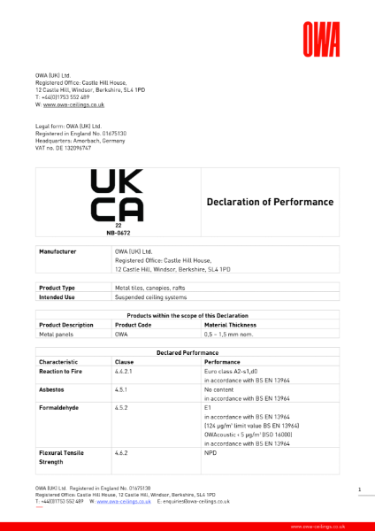 OWAtecta metal tile and systems DoP - Level 3