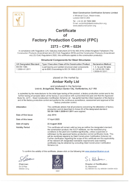 Certificate of Factory Production Control