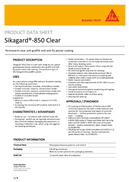 sikagard 850 clear product datasheet